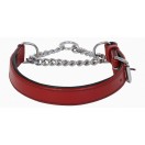 Adjustable PADDED Half check / Martingale Leather Dog Collar - Red with Black Lining. (Stainless Steel Chain)